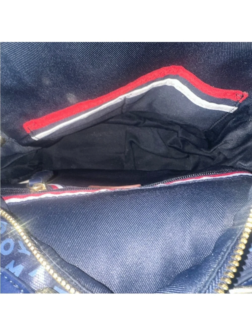 Tommy Hilfiger Navy Mini Backpack with Red & White Center Stripe